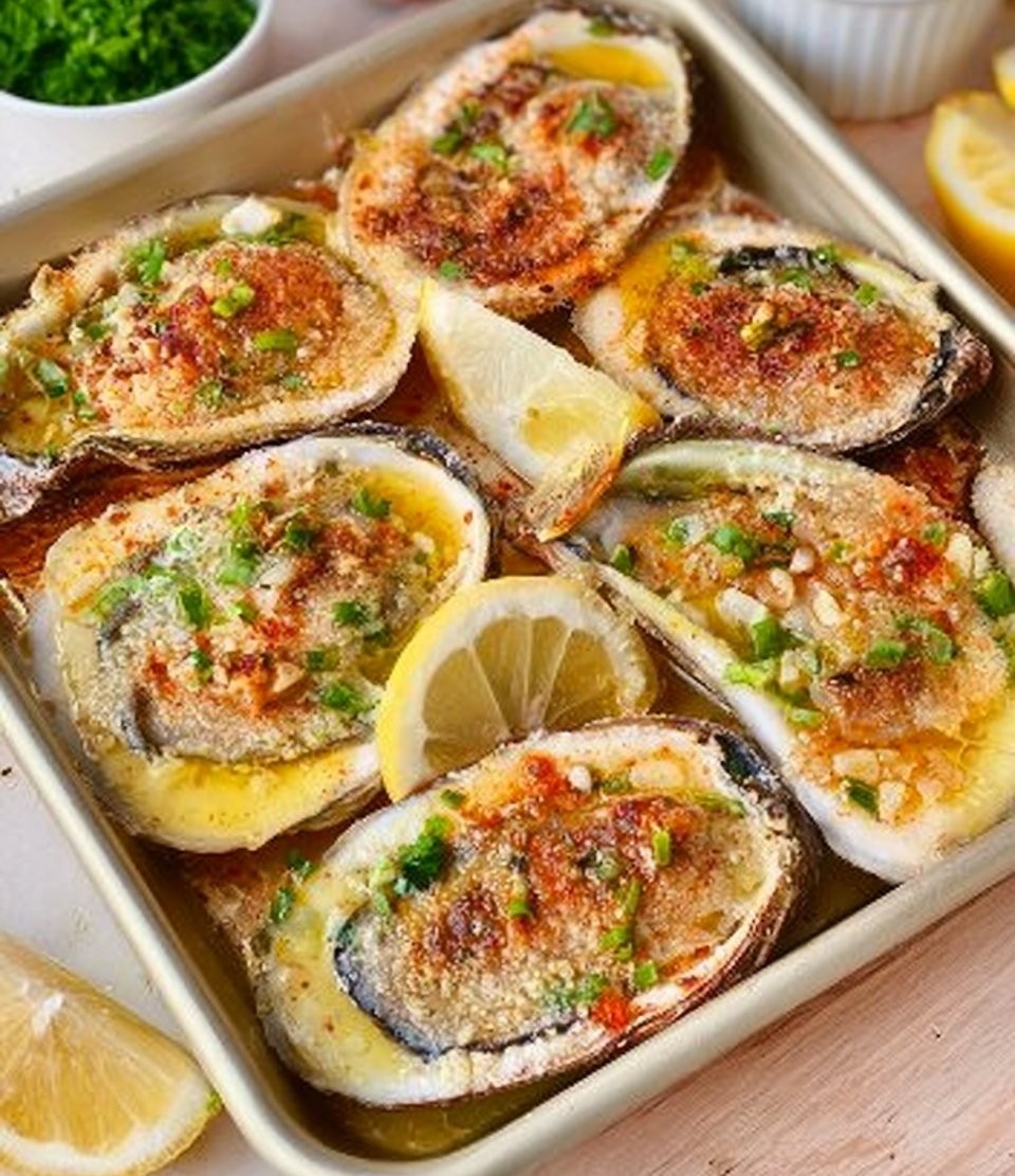 Garlic Lemon Butter Baked Oysters
