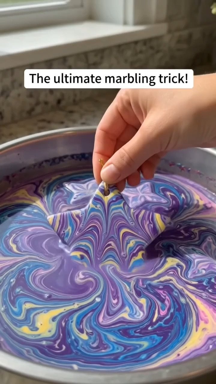 Marbling trick creates mesmerizing swirling patterns that turn ordinary crafts into colorful masterpieces ✨ Save this project!
