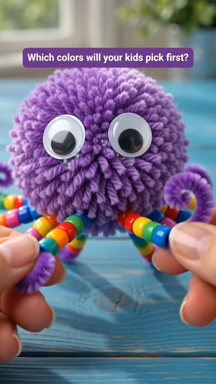 Bright beads and curled tentacles give this handmade octopus plenty of playful texture and personality.