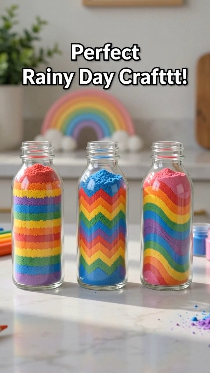 A rainbow-filled bottle creates a colorful swirling effect that feels playful and magical.