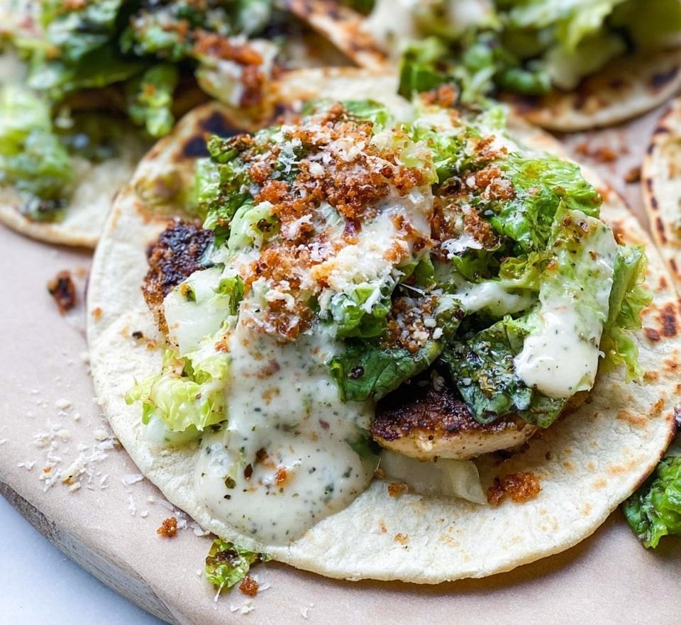 Chicken Caesar Smash Tacos