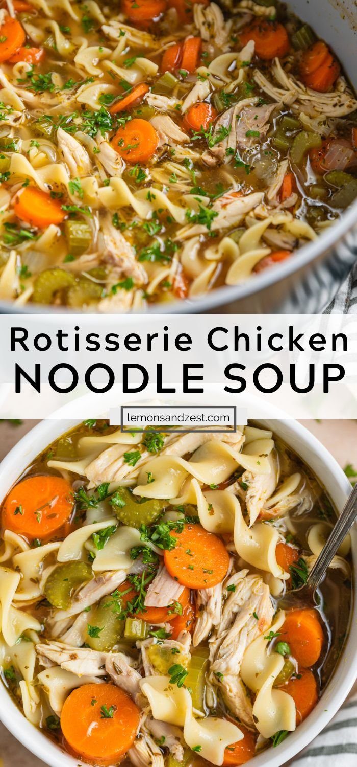 Easy Rotisserie Chicken Noodle Soup | Stove Top & Slow Cooker