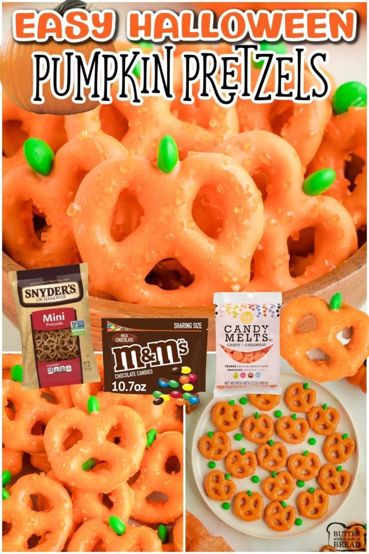 Easy Pumpkin Pretzels are orange chocolate covered pretzels that look like cute pumpkins! Chocolate covered pretzels for… | Fall bake sale, Halloween pretzels, Halloween food treats