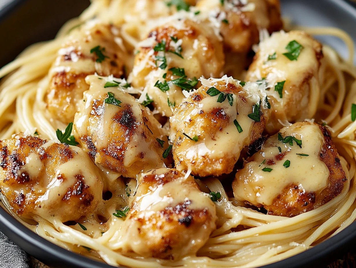 Garlic Butter Chicken Bites with Creamy Parmesan Pasta