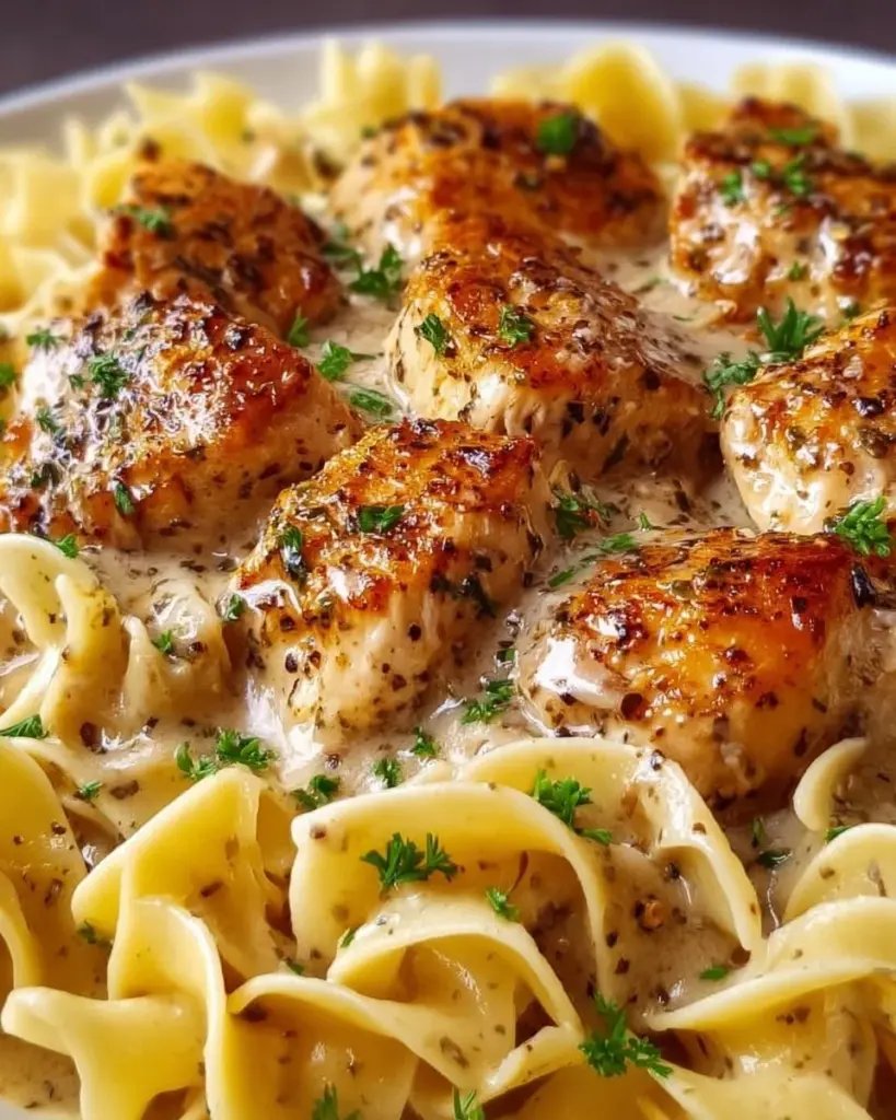 One-Pan Creamy Garlic Butter Chicken with Egg Noodles