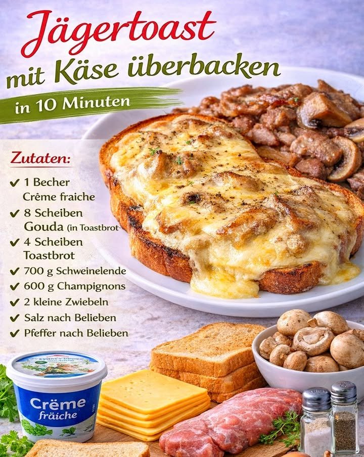 Jägertoast mit Käse überbacken