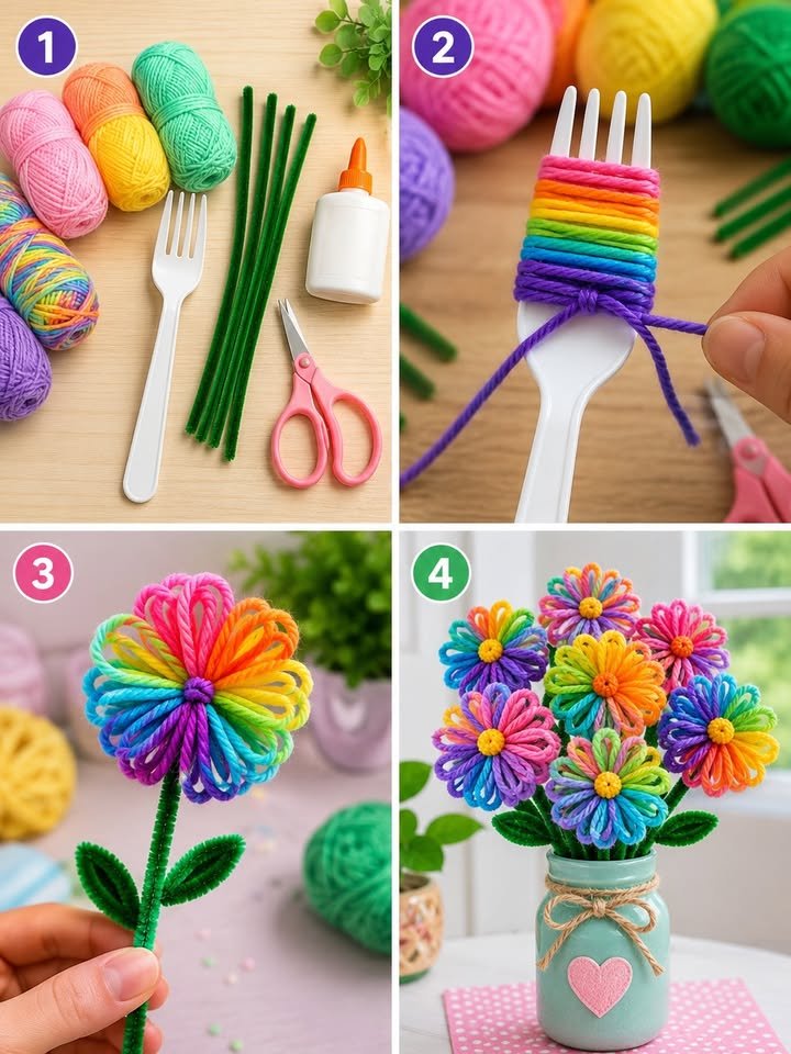 Wie man Regenbogen-Wollblumen zu Hause macht 🌈