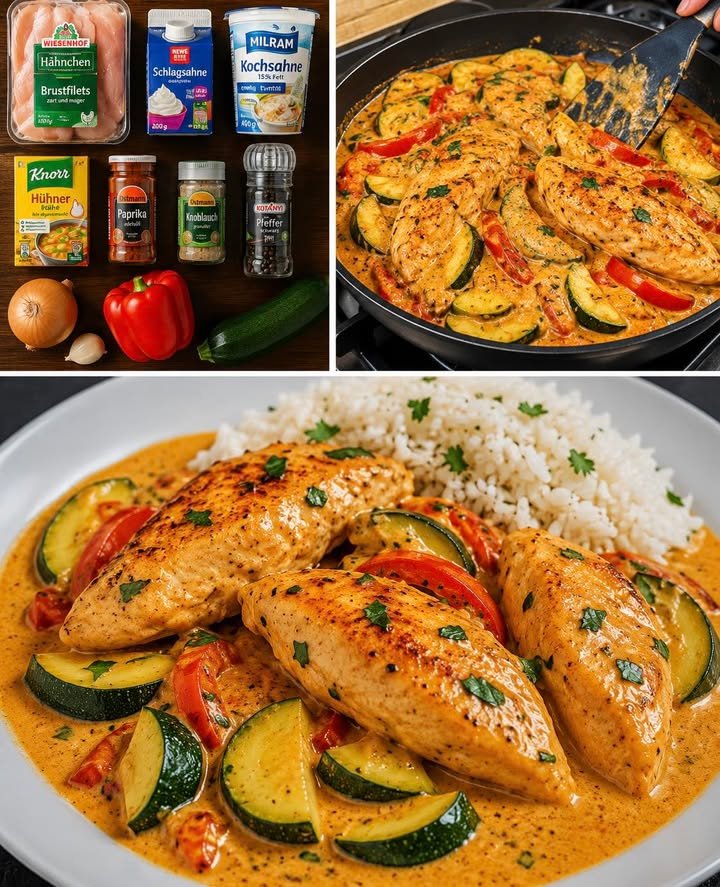 Paprika Zucchini Sahne Hähnchen