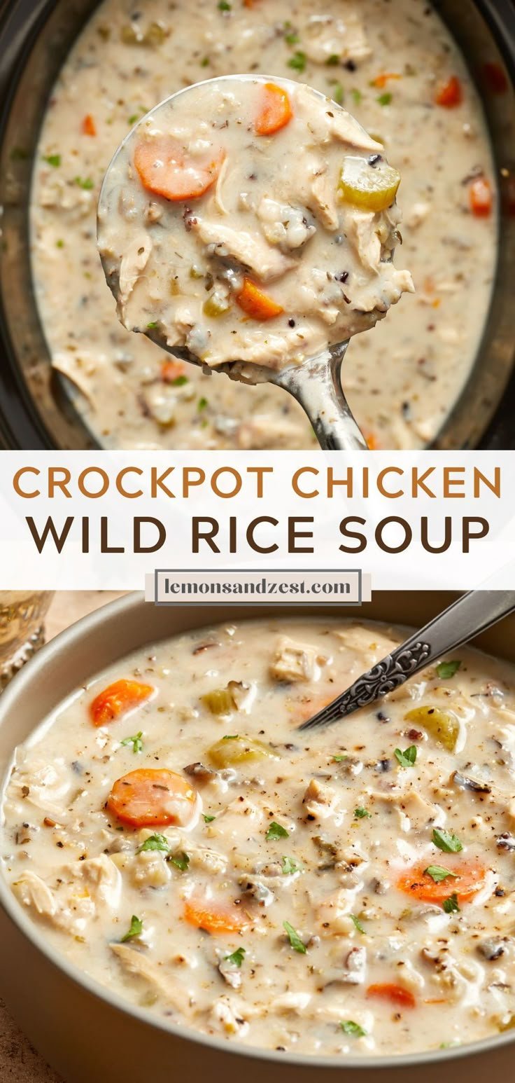 Creamy Crockpot Chicken Wild Rice Soup | Lemons + Zest