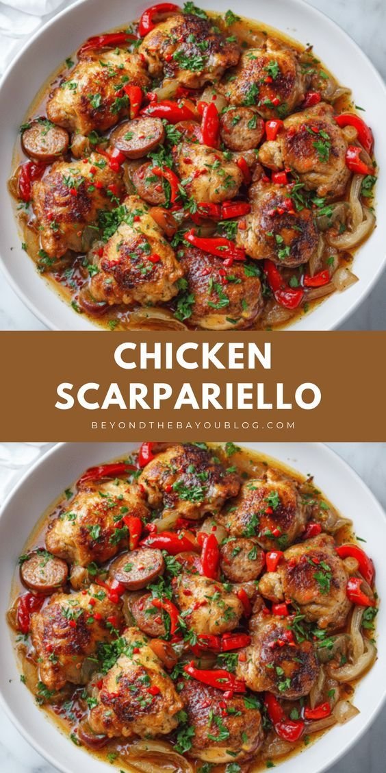 Best Chicken Scarpariello Recipe in 45 Mins! | Chicken and sausage scarpelio, Chicken and sausage and peopers, Chicken with bell peppers italian style