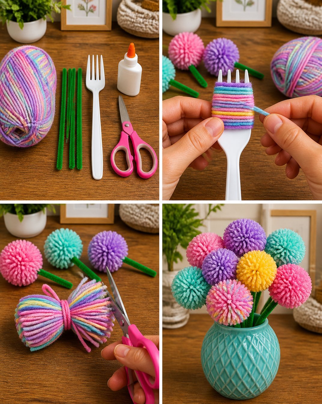 How to Make a Fork Pom-Pom Flower Bouquet At Home