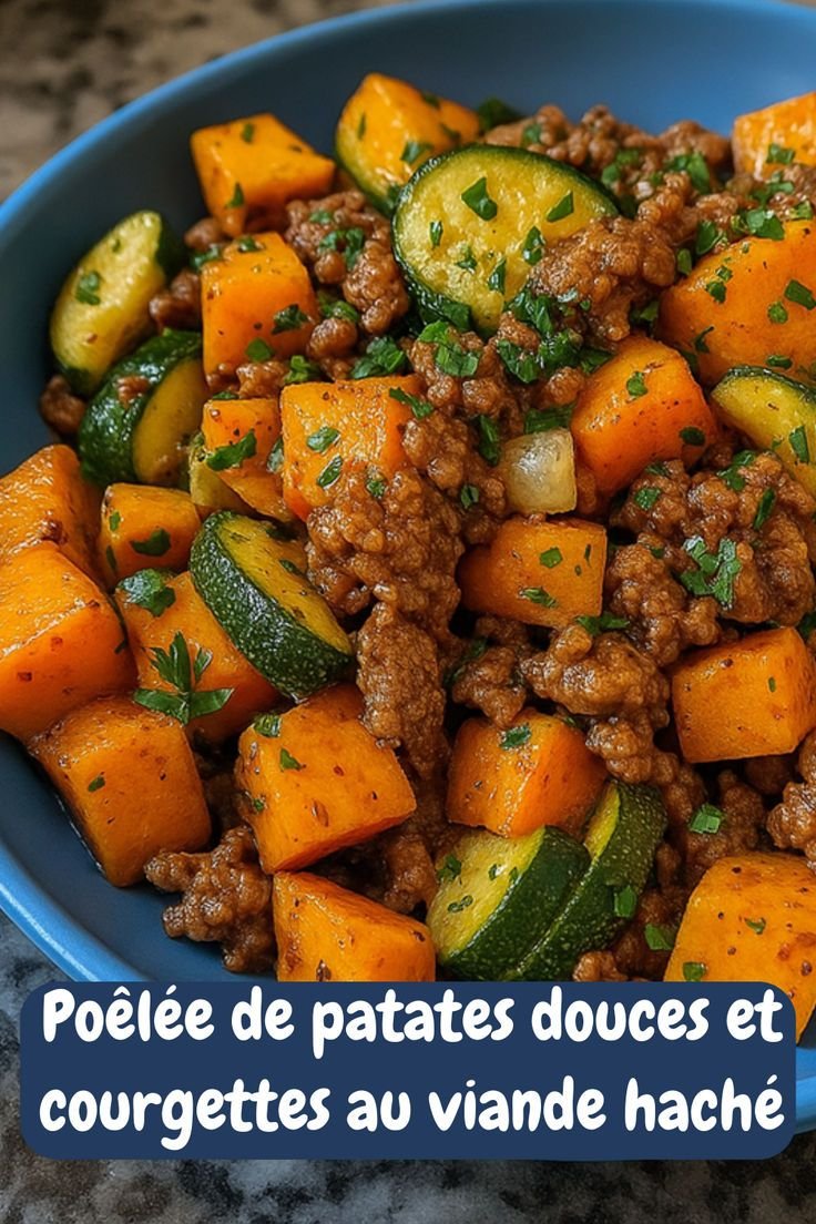 Poêlée de Patates Douces et Courgettes à la Viande Hachée