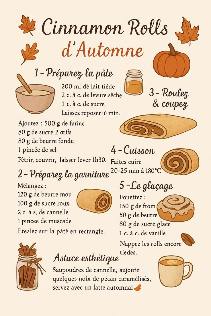 recette cinnamon rolls 🥯⭐️🪶☕️ recette automnale, idée de recette gourmande