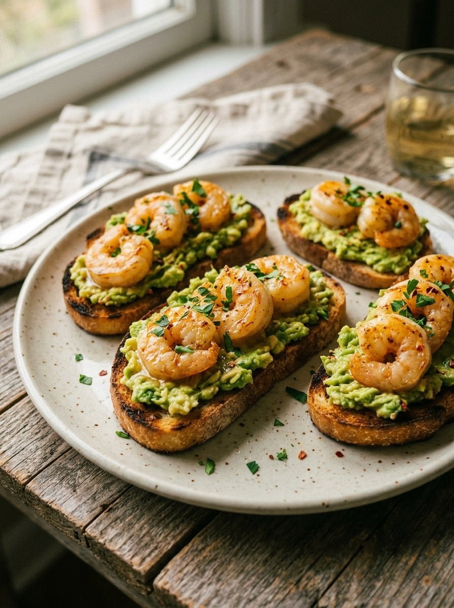Garlic Shrimp Crostini with Avocado
