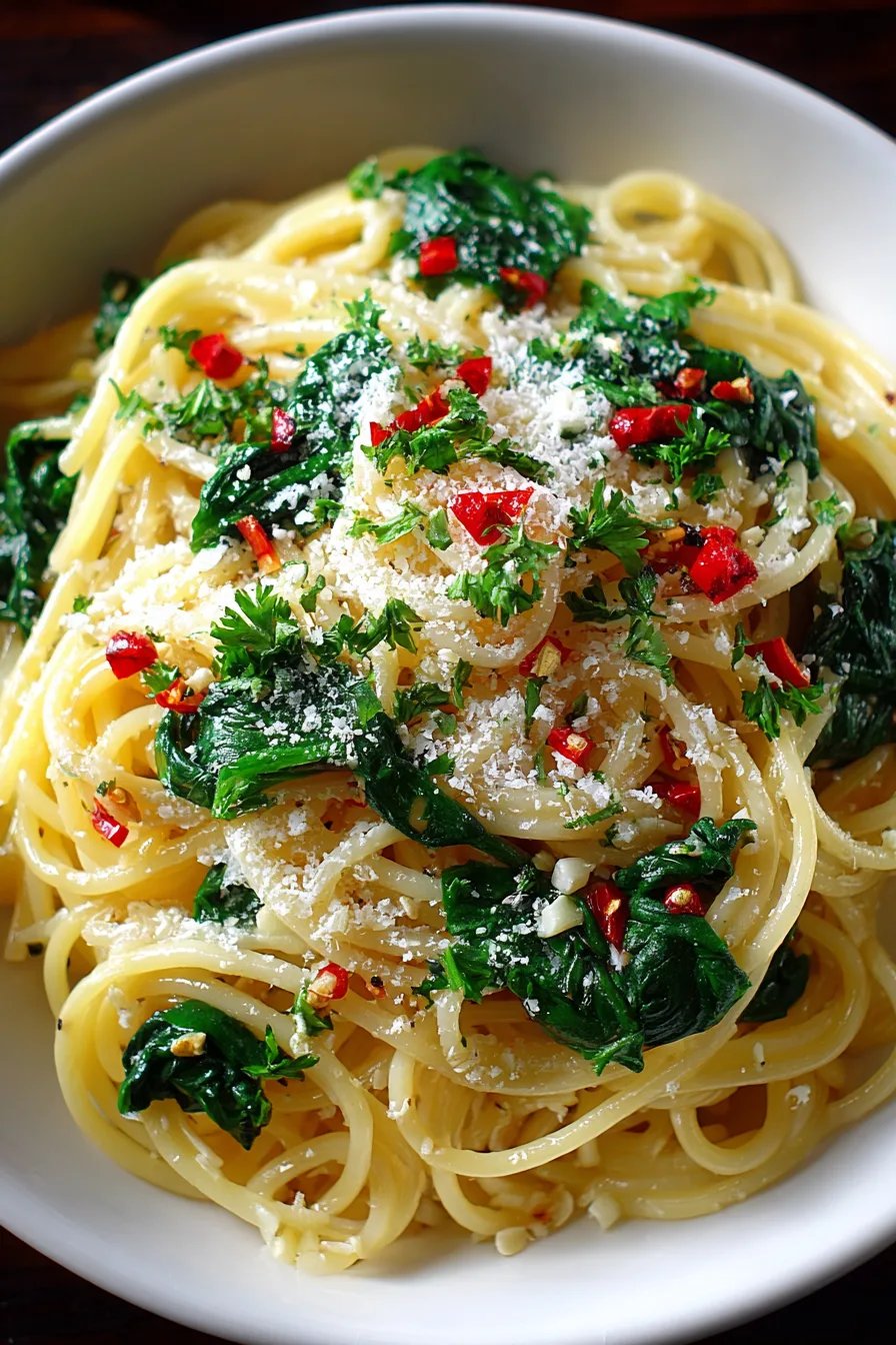 Spaghetti with Garlic & Spinach
