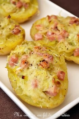 Pommes de terre farcies au jambon et à la fondue de poireaux