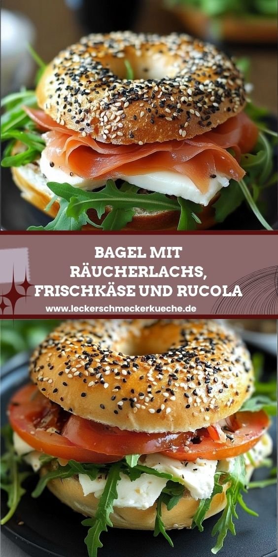 Bagel mit Räucherlachs, Frischkäse und Rucola