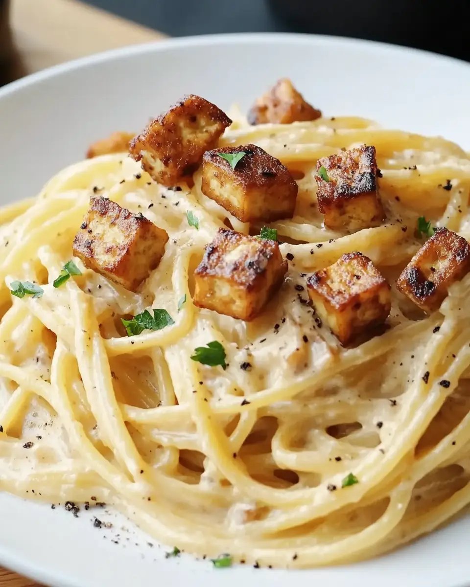 Carbonara with smoked tofu - best recipe in 20 minutes