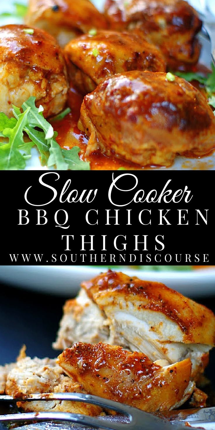 Fall Apart Crock Pot BBQ Chicken Thighs!