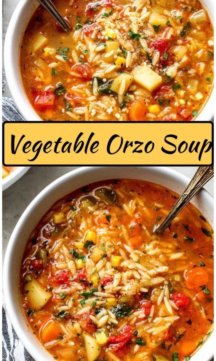 Authentic Italian Vegetable Orzo Soup.  Soothes the Soul on a cold winters night.  Vintage PDF recipe card