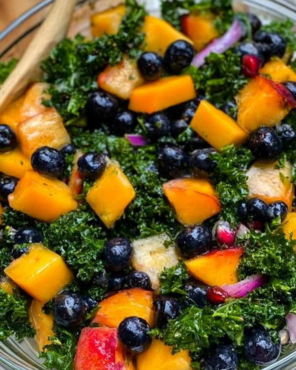 Peach and Blueberry Kale Salad