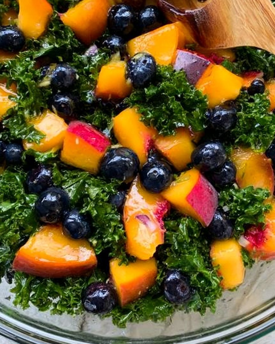 Peach and Blueberry Kale Salad
