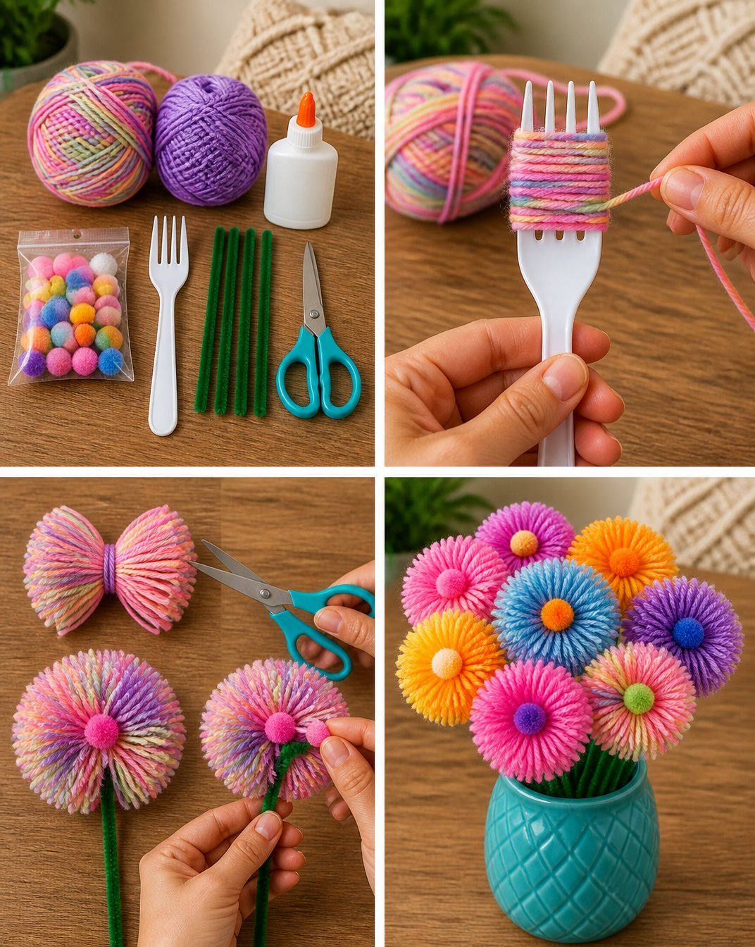 Fork Pom-Pom Flower Bouquet Garden 21 Fork Pom-Pom Flower Bouquet
