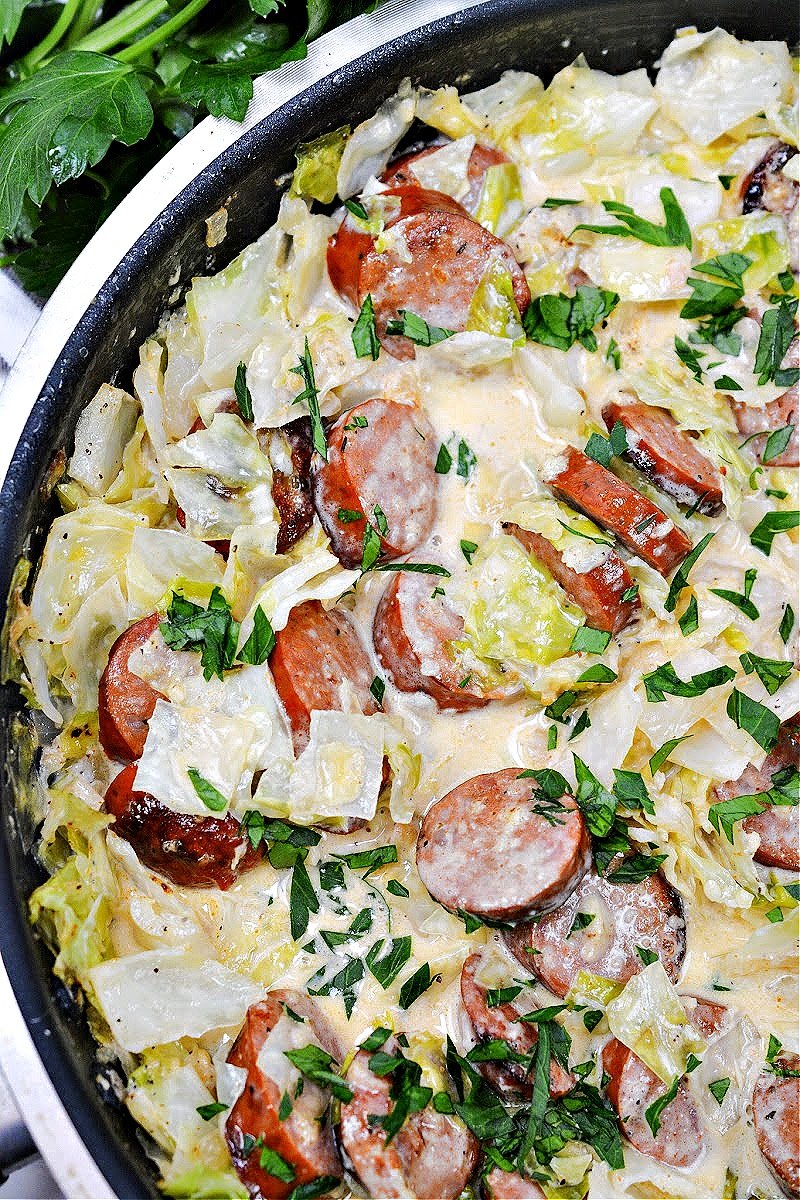 Cajun Sausage and Cabbage Alfredo