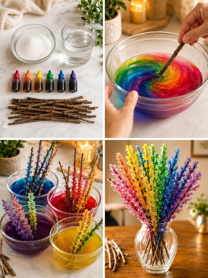Wie man Kristallbaumzweige zu Hause mit Regenbogen-Eis überzieht ❤️