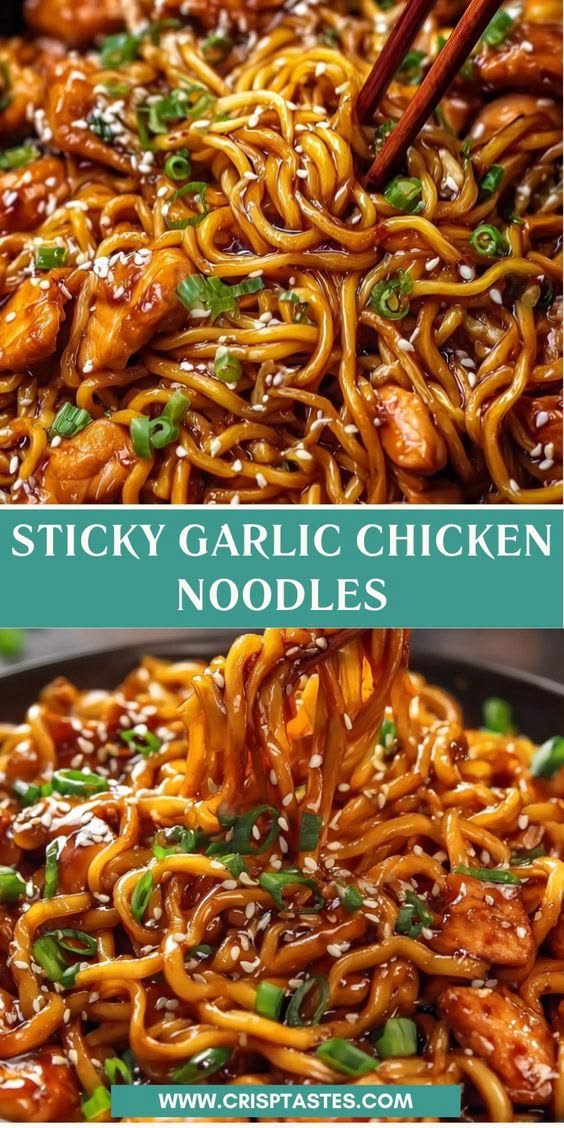 Sticky Garlic Chicken Noodles - Crisp Tastes