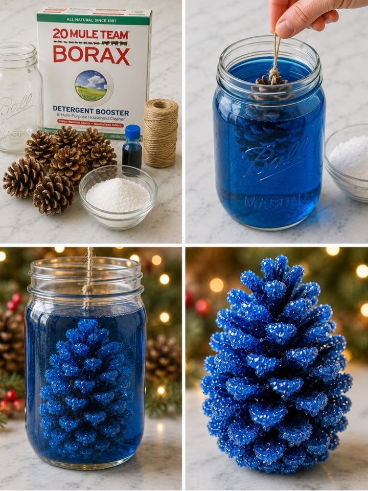 DIY Blue Crystal Pinecone Turns Cozy 5 DIY Blue Crystal Pinecone