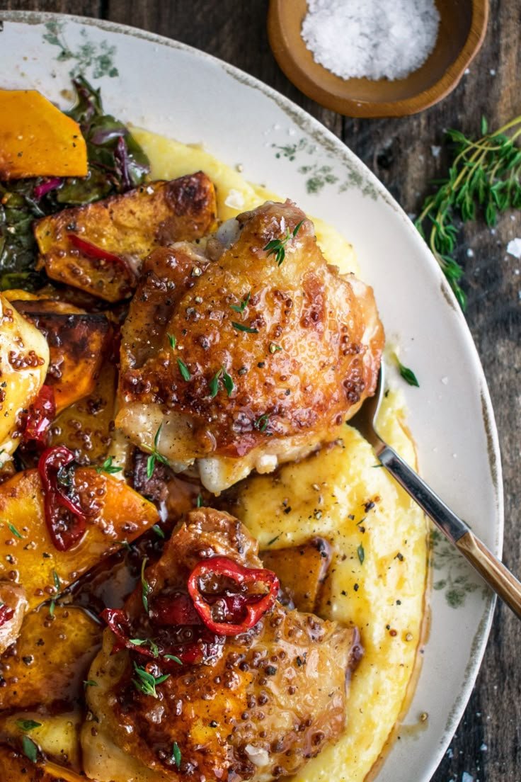 Spicy Maple Mustard Chicken with Creamy Polenta