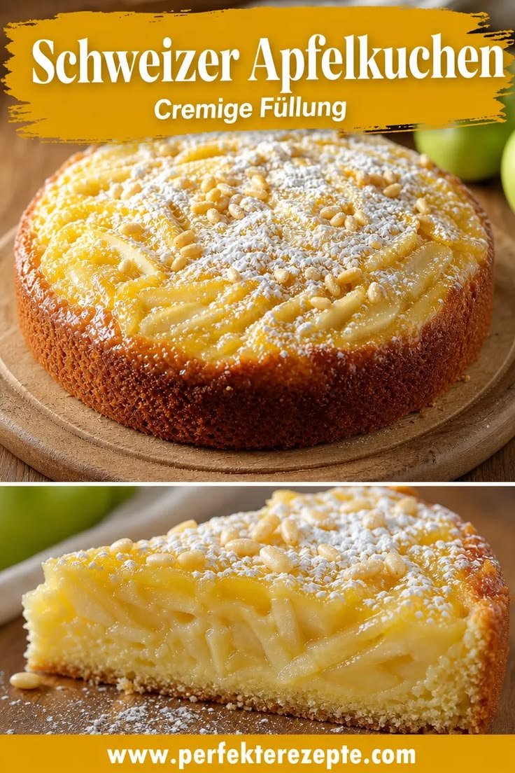 Entdecke den perfekten Schweizer Apfelkuchen: Cremige Füllung mit knusprigem Rand verführt jeden ...