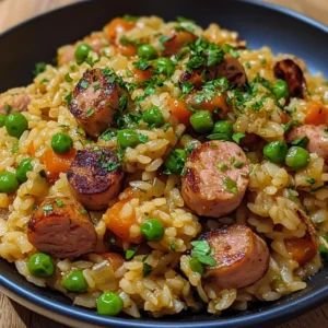 Riz aux Saucisses et Petits Pois | Recette carbonnade, Recette poulet croustillant, Saucisse vegetarienne