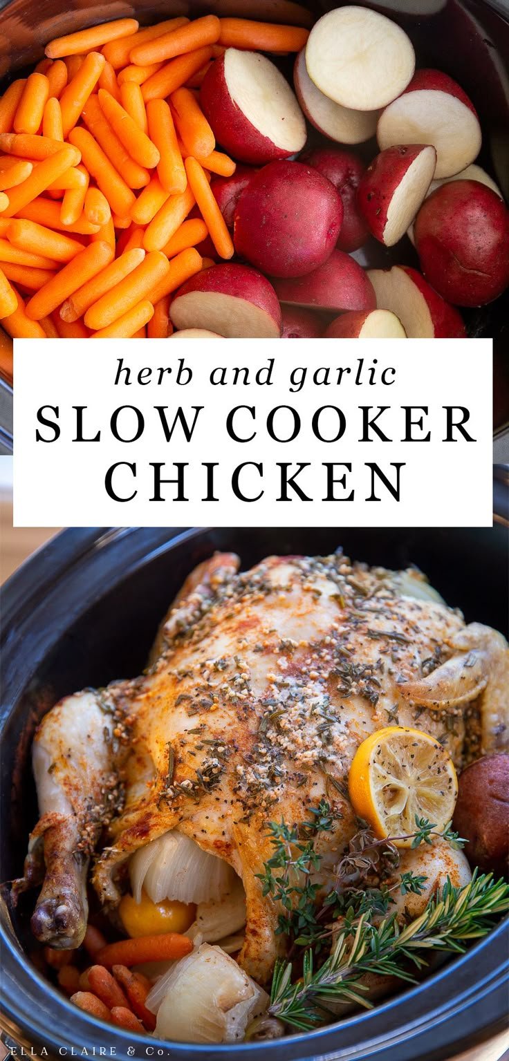 Slow Cooker Whole Chicken with Garlic and Herbs