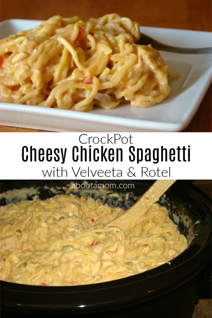 Slow Cooker Cheesy Chicken Spaghetti with Velveeta