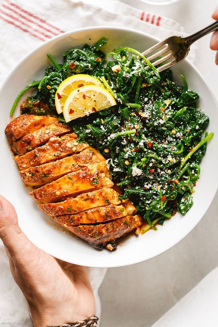 Asado Chicken Breasts Recipe with Sautéed Garlic Spinach