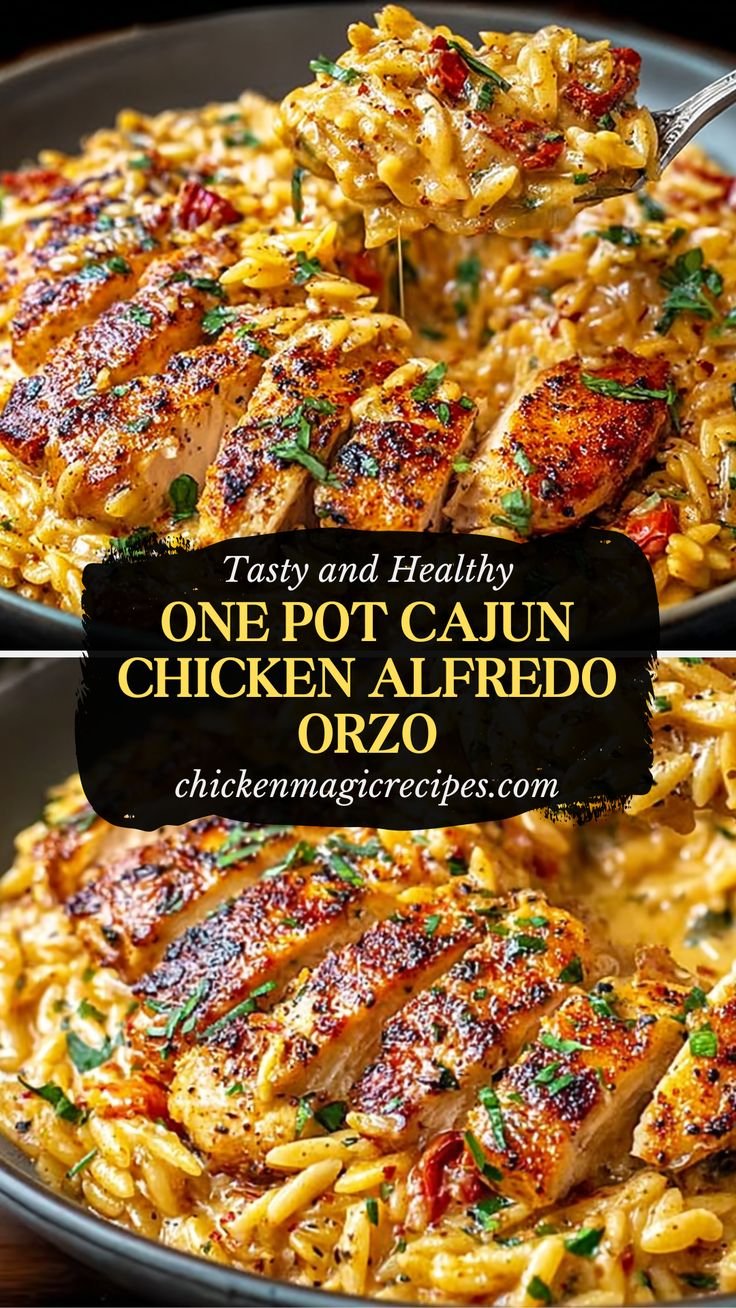 One Pot Cajun Chicken Alfredo Orzo: 7-Minute Magic
