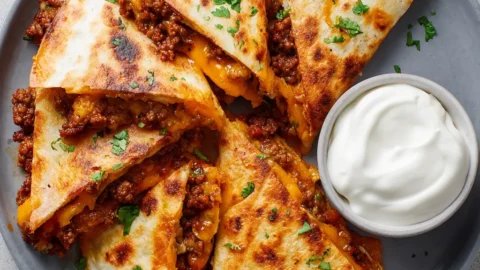 Ground Beef Quesadillas with a Crispy Golden-Brown Crust