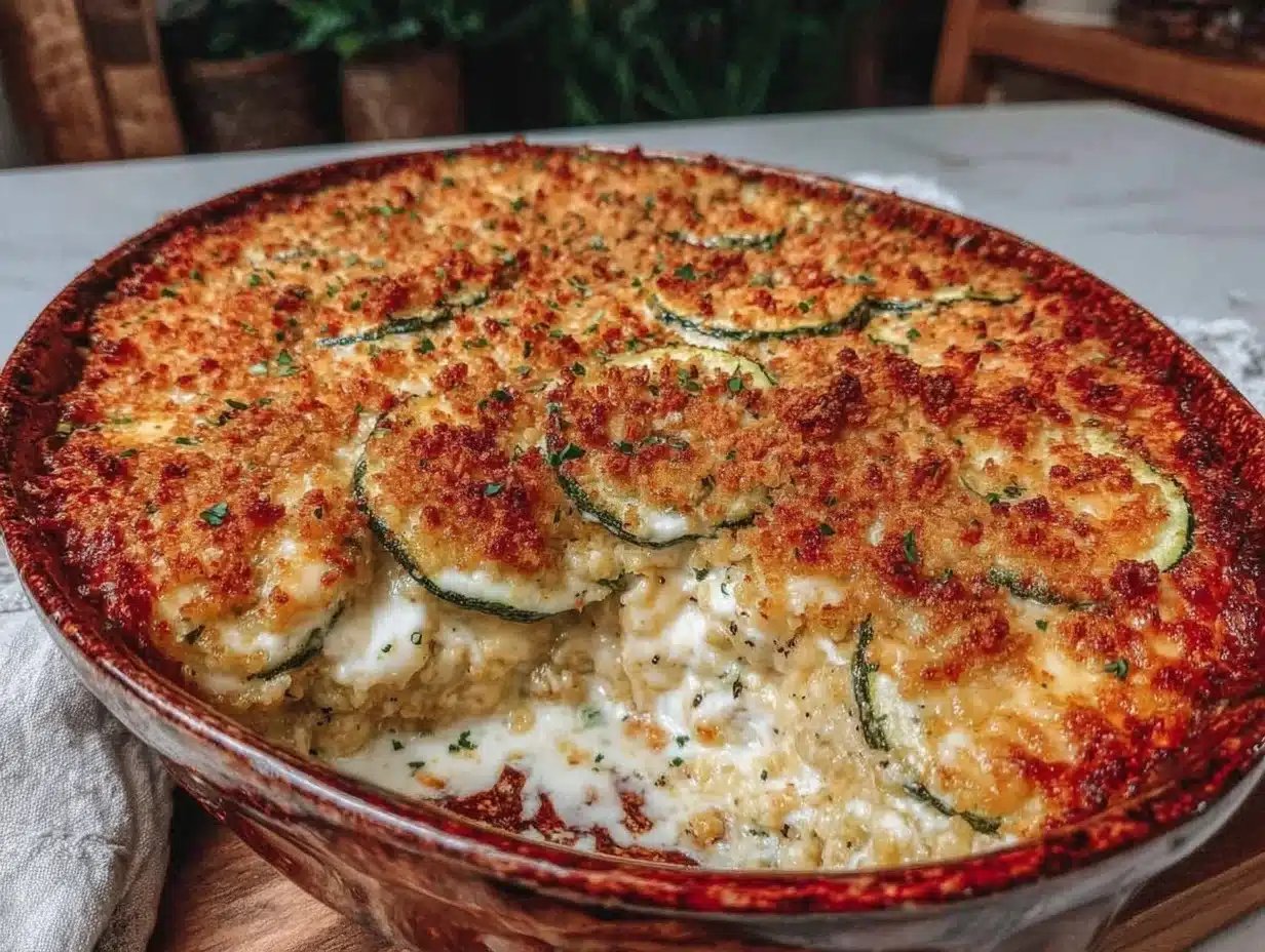 Crispy Cheesy Zucchini Casserole with Ritz Topping