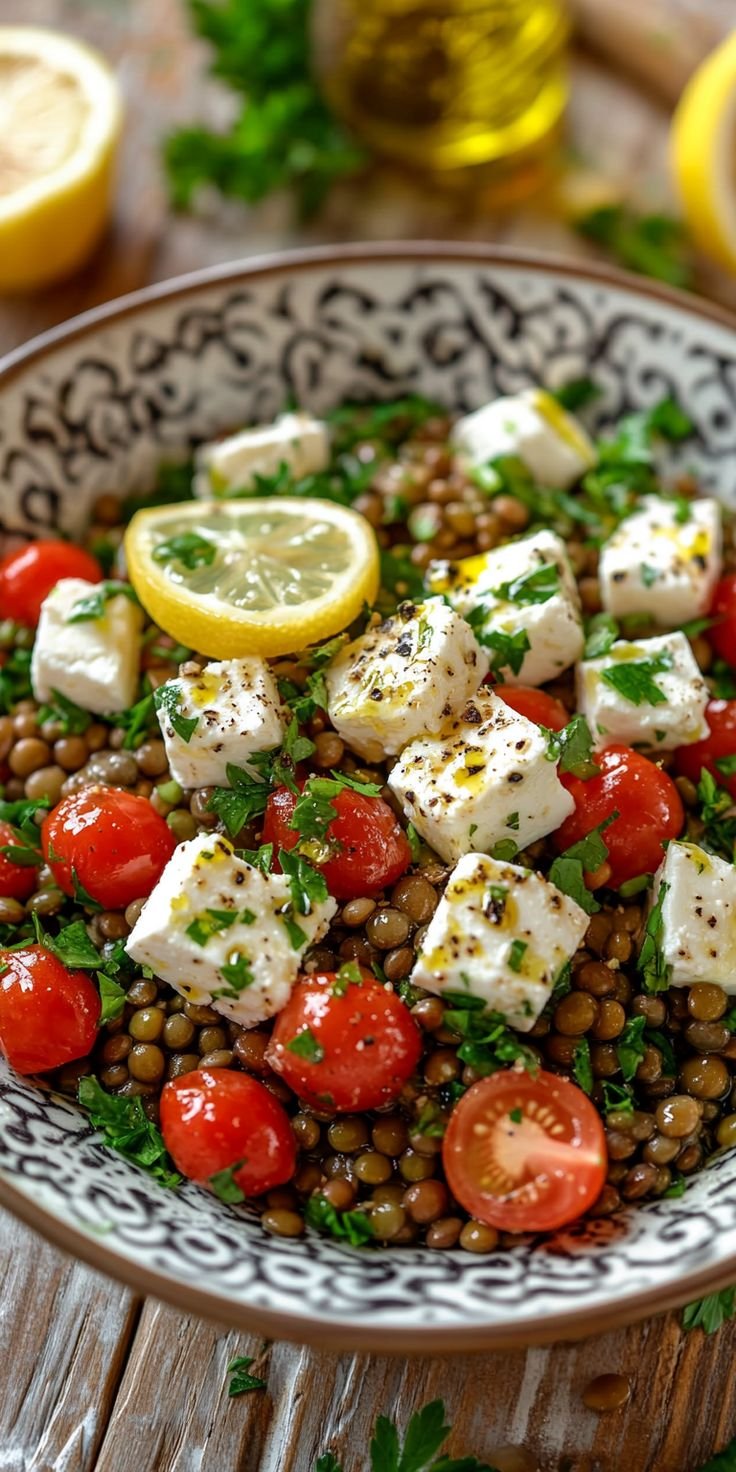 Salade de lentilles et feta marinée : recette saine et facile à réaliser