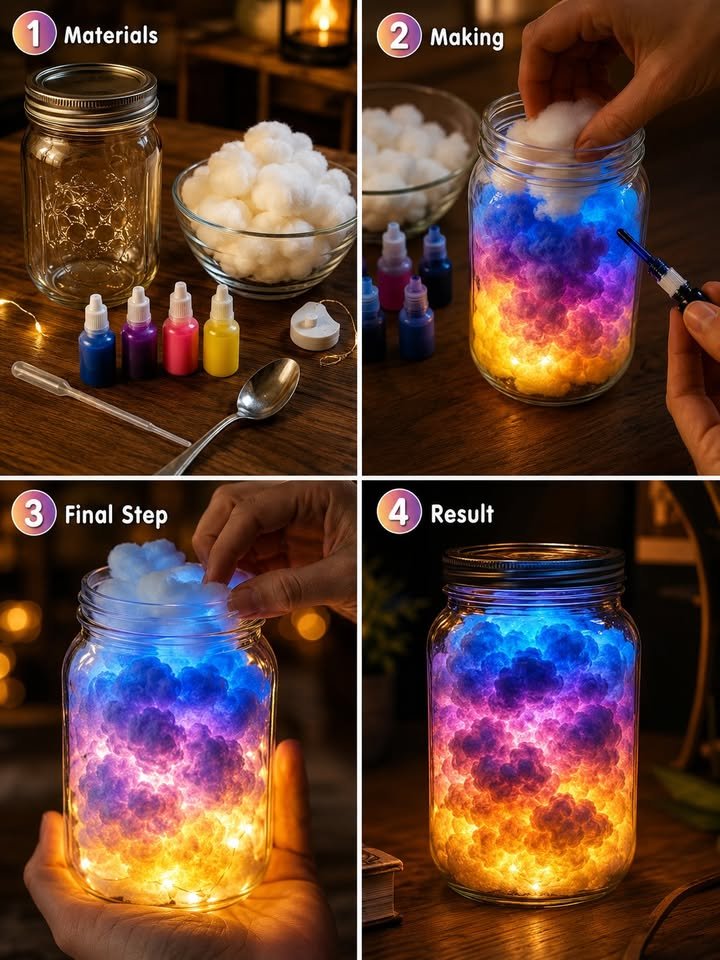 Backpulver-Regenbogenwolke im Glas