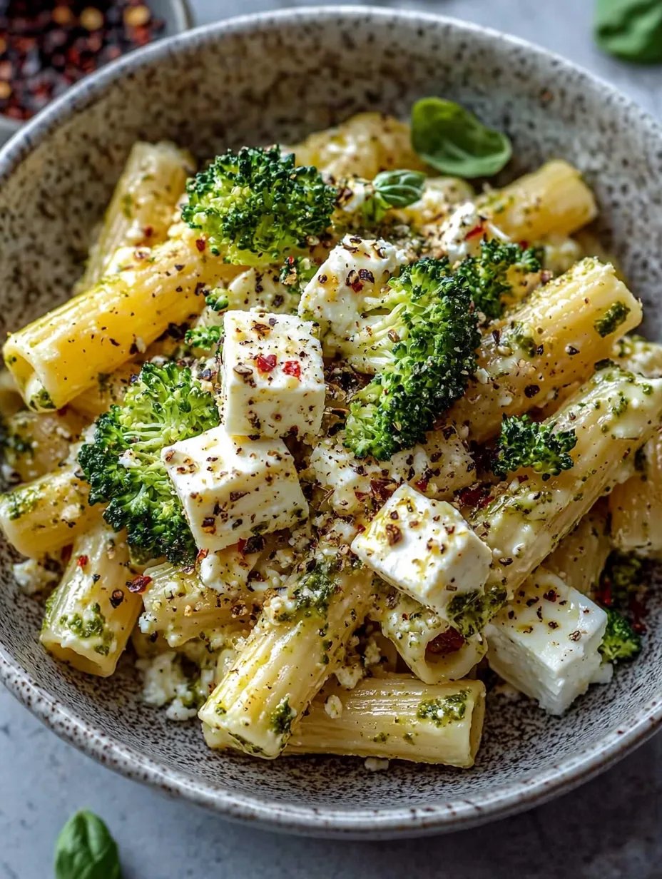Gebackene Pasta mit Feta und Brokkoli