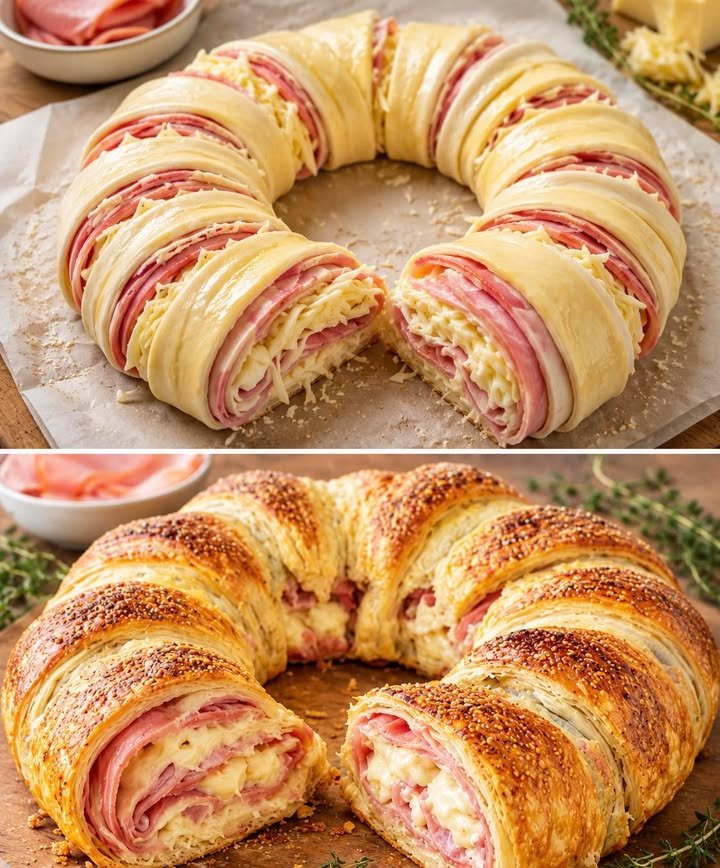 Blätterteigstrudel mit Schinken und Käse
