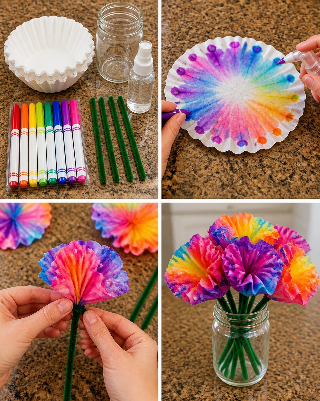 Tie-Dye Coffee Filter Flowers Bloom 18 Tie-Dye Coffee Filter Flowers