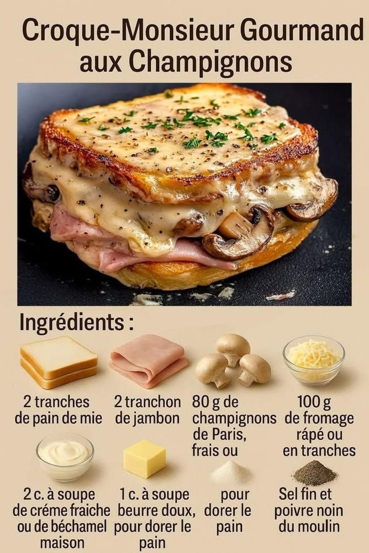 🥪✨ Croque-Monsieur Gourmand aux Champignons : Fondant & Savoureux 🍄🧀