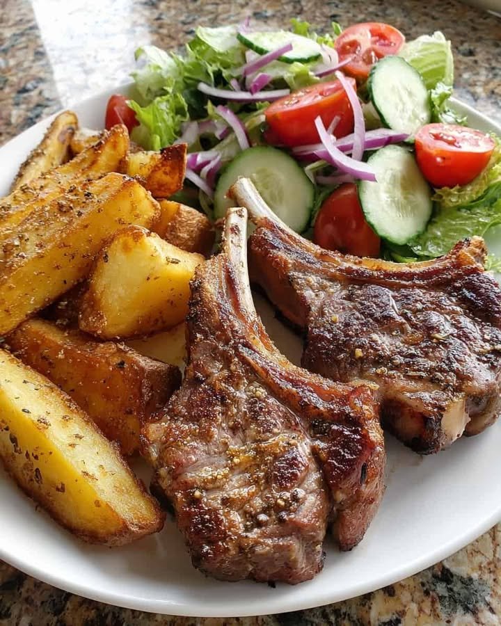 Juicy Grilled Lamb Chops with Crispy Wedges & Fresh Salad