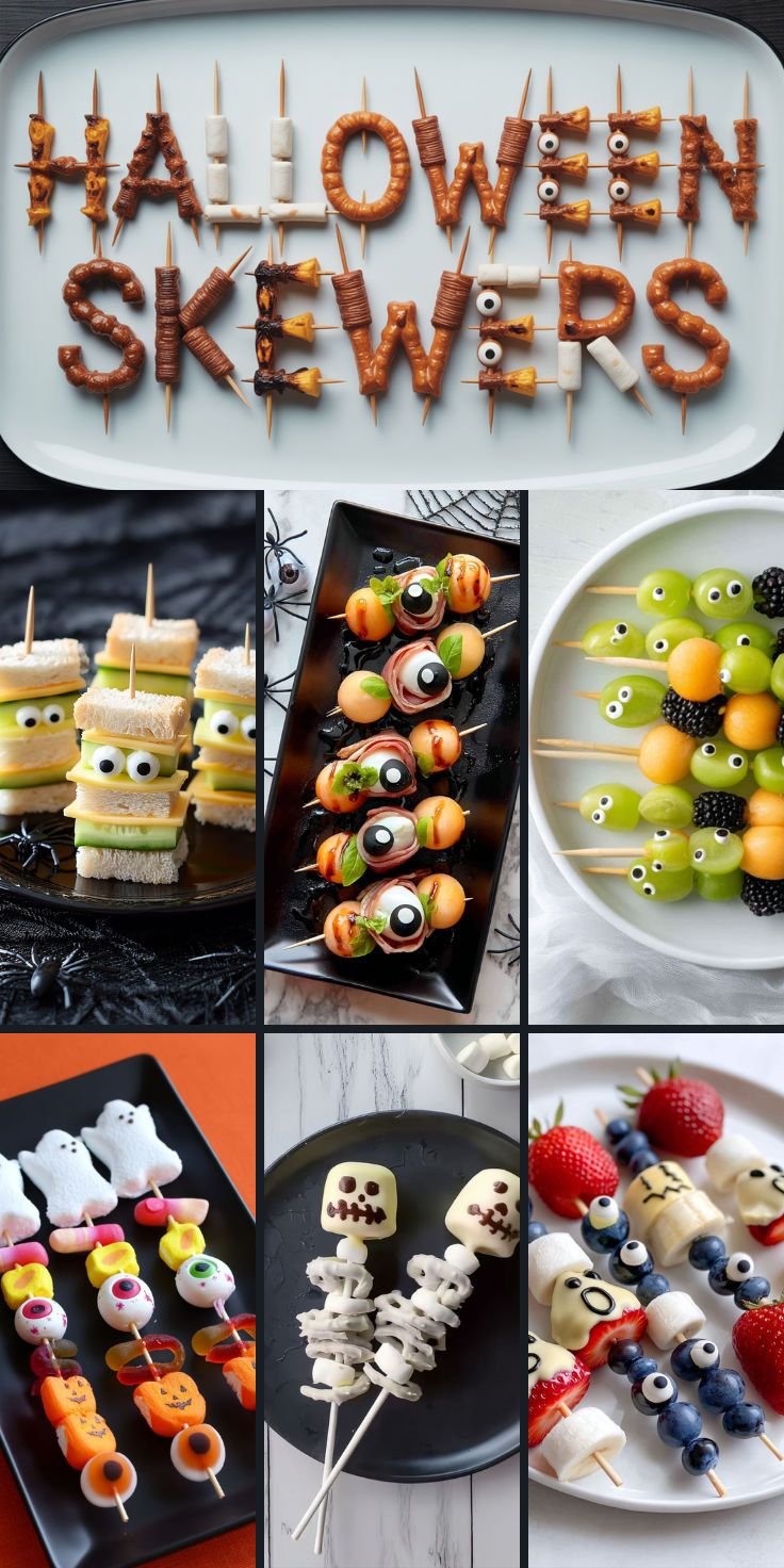 Sweet and Spooky Halloween Skewers with Candy Eyeballs and Ghosts