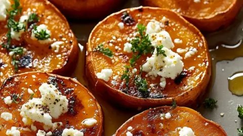 Roasted Sweet Potato Rounds with Honey & Feta for a Delicious Twist