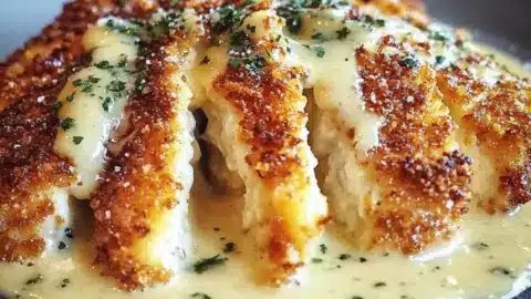 Crispy Parmesan Chicken with Garlic Cream Sauce Delight